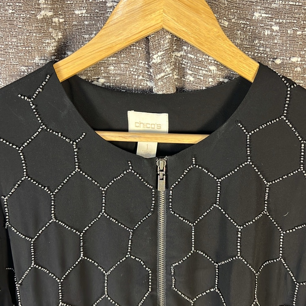 Chico’s hexagon bead light sheer zip up jacket - Picture 6 of 8